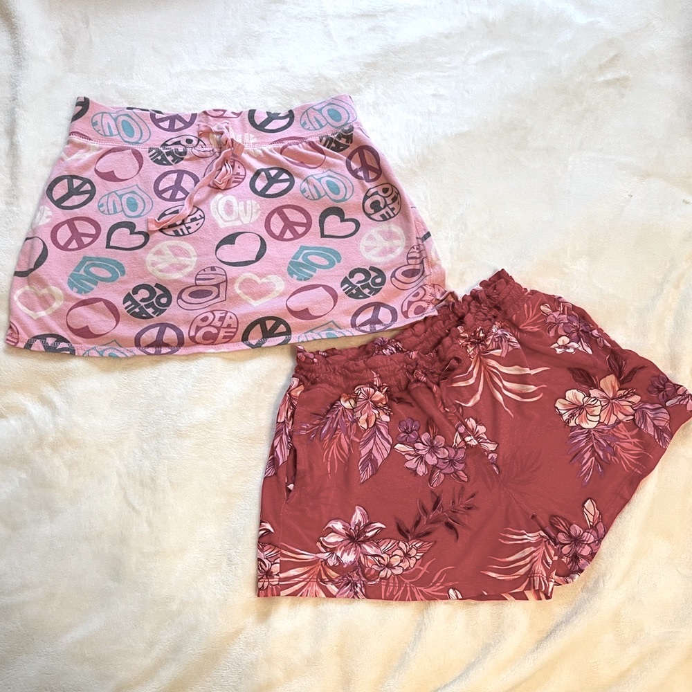 Old Navy Pink skirt and Nomad Red Floral Shorts